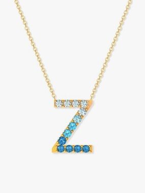 Gold Initial Z Necklace with Blue Crystal Accents